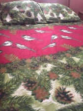 Chickadee Bird Lightweight Fleece Coverlet Woodland Pinecones Blanket & Sham Set