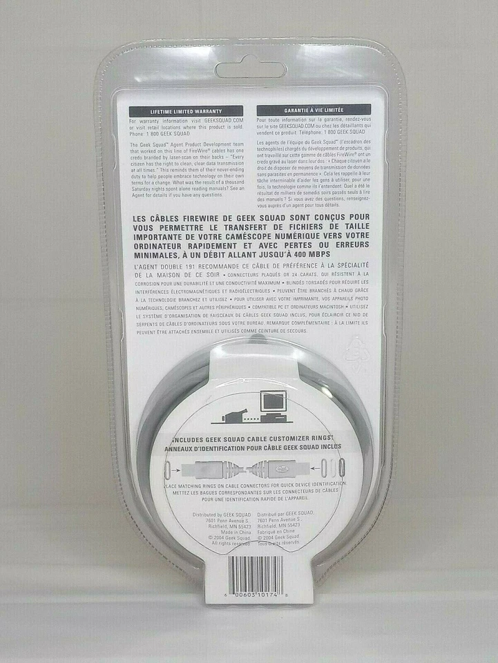 "NEW" Geek Squad Firewire Gold Cable 4-4 Pin GS-6FW64 IEEE 1394  - Image 2 of 2