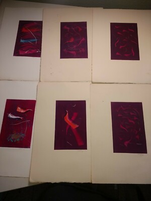 Group Of 6 Steve Holzer Original Signed Block Prints Geometric Early
