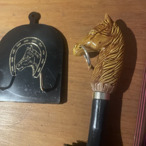 Shoe Brush Shoehorn Horse Head Wall Rack 3 Piece Set Equestrian Vintage - Picture 2 of 10