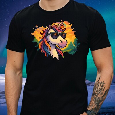Mens Unicorn Sunglasses Print Cotton T-Shirt Size XS to 5XL