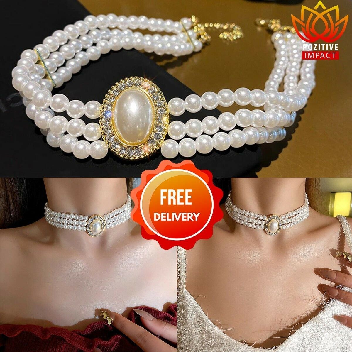 campingvogn reference tuberkulose Vintage Pearl Choker Necklace Luxury Multilayer With Crystal Gem Pendant  Scenic | eBay