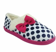 Wonder Nation Girls Slippers House Shoes Size 7/8 Navy Polka Dot W Pink Bow