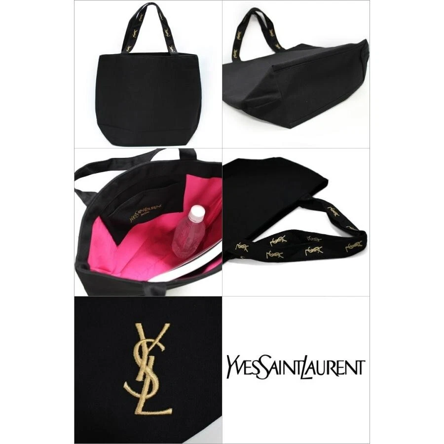 YSL Yves Saint Laurent novelty tote bag Black＆Gold Embroidered Unused