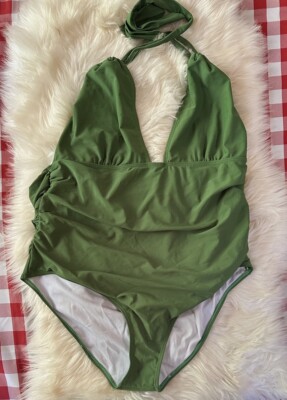 B2prity Green Swimsuit Size 2XL Plus 2X Tummy Control Low Cut Lined One Piece