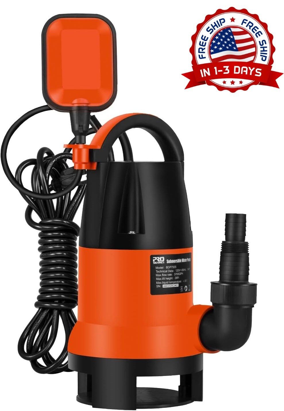 Bomba De Agua 1 HP Sumergible Para Pozo Acero Inoxidable 207 FT 33 GPM 110V 60Hz