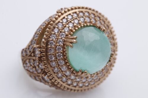 Turkish Jewelry Round Aquamarine Topaz 925 Sterling Silver Ring Size Option - Picture 2 of 10