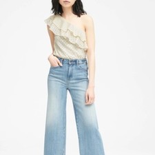 "BANANA REPUBLIC" IVORY LACE ONE SHOULDER DOUBLE RUFFLE TOP BLOUSE SIZE: M NWT