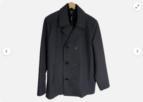 Kenneth Cole Men's Double Breasted Wool Blend Peacoat with Bib(GRAY M)NWT - Picture 4 of 4