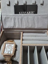NWB Kessaris White Pearlized Dial Crystal Accent Rectangle Case Link Band Watch