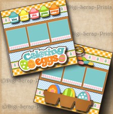 COLORING EASTER EGGS premade SCRAPBOOK pages paper printed 12x12 DIGISCRAP A0441