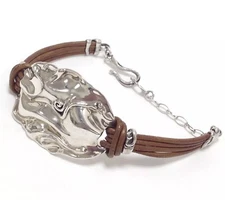 Hagit Gorali Israel Sterling Silver & Leather Hook Loop Adj. Bracelet 6¼"-8"