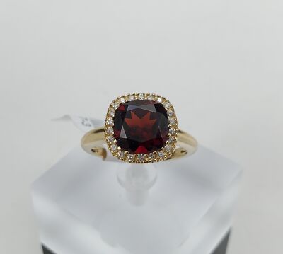 14k Yellow Gold 3.50ctw Garnet Diamond Halo Cocktail Ring Signed Ash