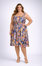 Eliza J Floral Dress 16W Blue Multicolor Smocked Sleeveless NWT