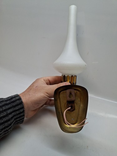 APPLIQUE ANNI '50 IN OTTONE E VETRO OPALINO - Imagen 11 de 20