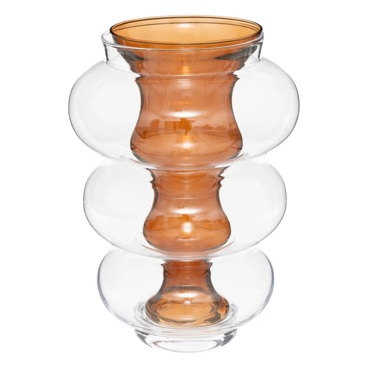 Vase double en verre Matali de 36cm coloris ambre pour fleurs à longue tige