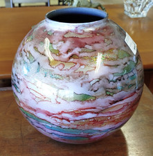 Vase boule en verre laqué Jean-Noël Bouillet (né en 1943) Polychrome 9MAG 12/03