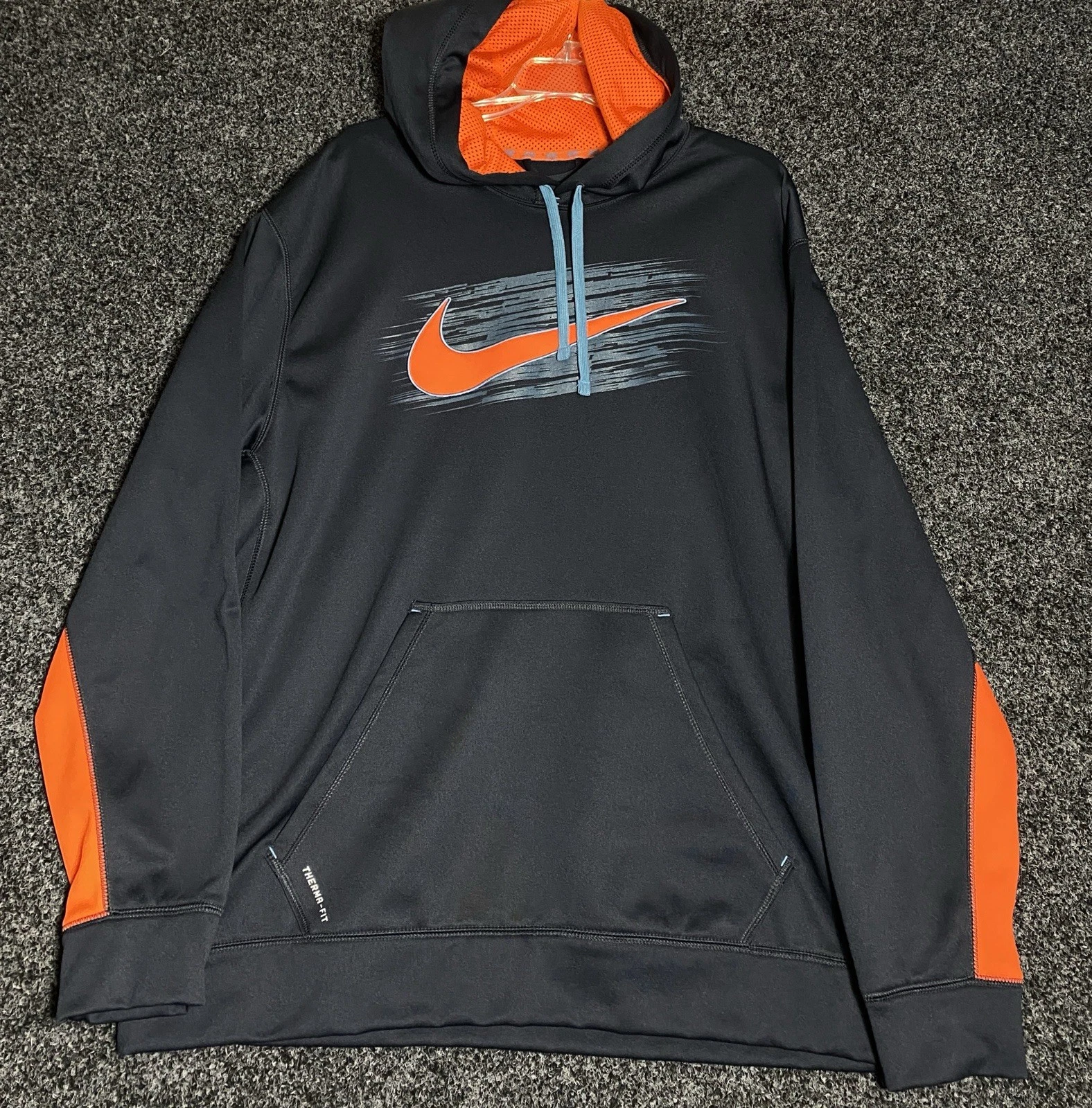 Nike Therma-Fit Swoosh Hoodie Navy Blue w/ Orange Accents XXL