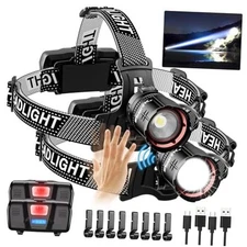 High Lumens LED Headlamp& 100H Using Time, USB Rechargeable Head lamp, 2 Pack