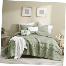 Boho Sage Green Quilt Size Bedding Sets with Pillow Sham, Queen Green-boho