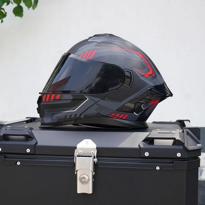 MXJ Gear Motorcycle Helmet,Motorcycle Dual Visor Flip up Modular Full Face Helme