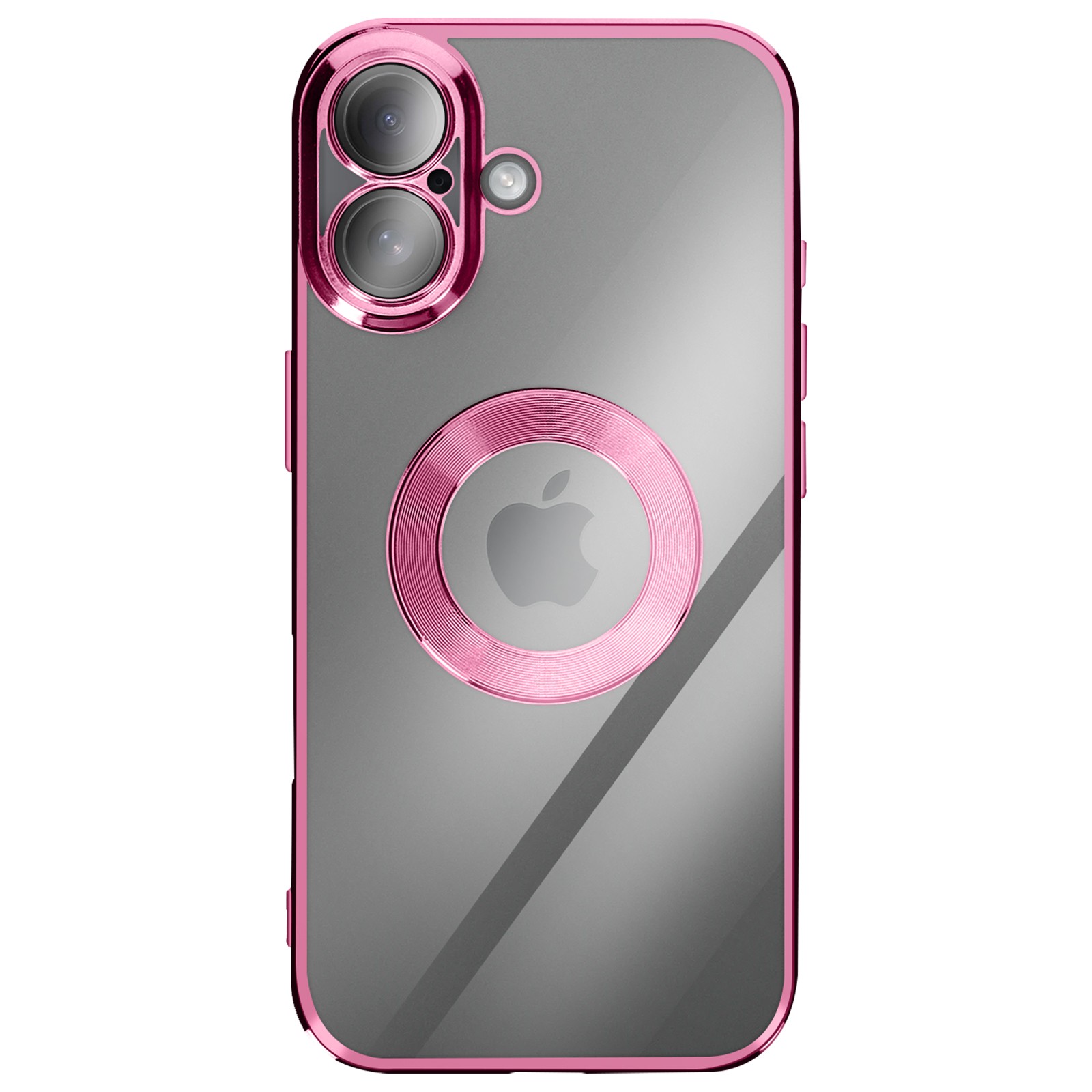 Coque iPhone 17 silicone souple premium rose et lignes chromées épurées