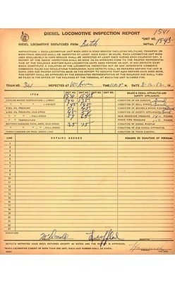 Diesel Locomotive Inspection Report Form Railroadiana 1912 Trains Railroad