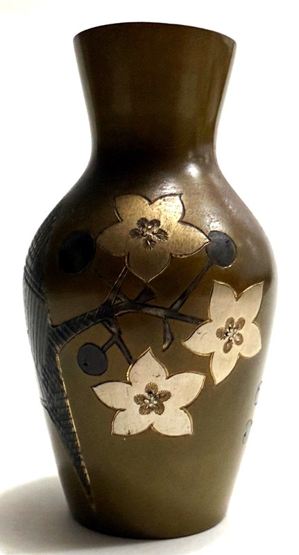Antique Imperial Japanese Meiji Period Inlaid Mixed Metal Vase