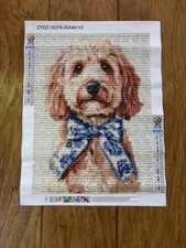 Completed Doodle Dog with Bow Diamond Art Painting 12  x 15.75  