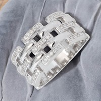Damen Ring Breit 925 Sterling Silber Rhodiniert Mit Zirkonia Silberring