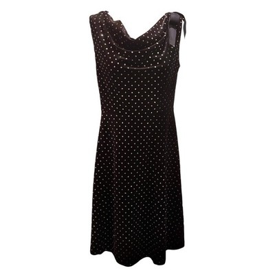 RSVP Talbots Black Sleeveless Party Dress Petite M Gold Dot Velvet Drape Neck