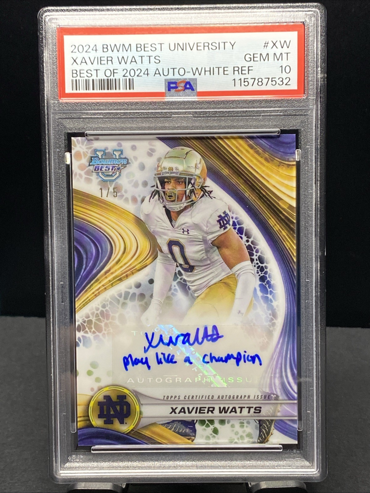 2024 Bowman's Best U Xavier Watts Auto-White REF PSA10 1/5 Play Like A Champion