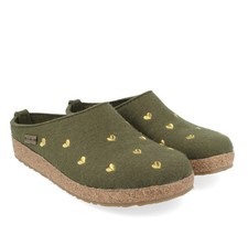 HAFLINGER SWEETHEARTS MOOS WOOL FELT SLIPPERS MOSS GREEN CLOGS