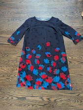 Boden Rachel Floral Polka Dot Textured Shift Dress Blue Red 3/4 Sleeve Size 12 L