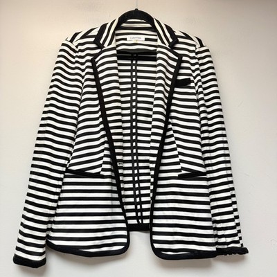 Calvin Klein Blazer Womens S Black White Excellent Striped Knit Open Front 9804