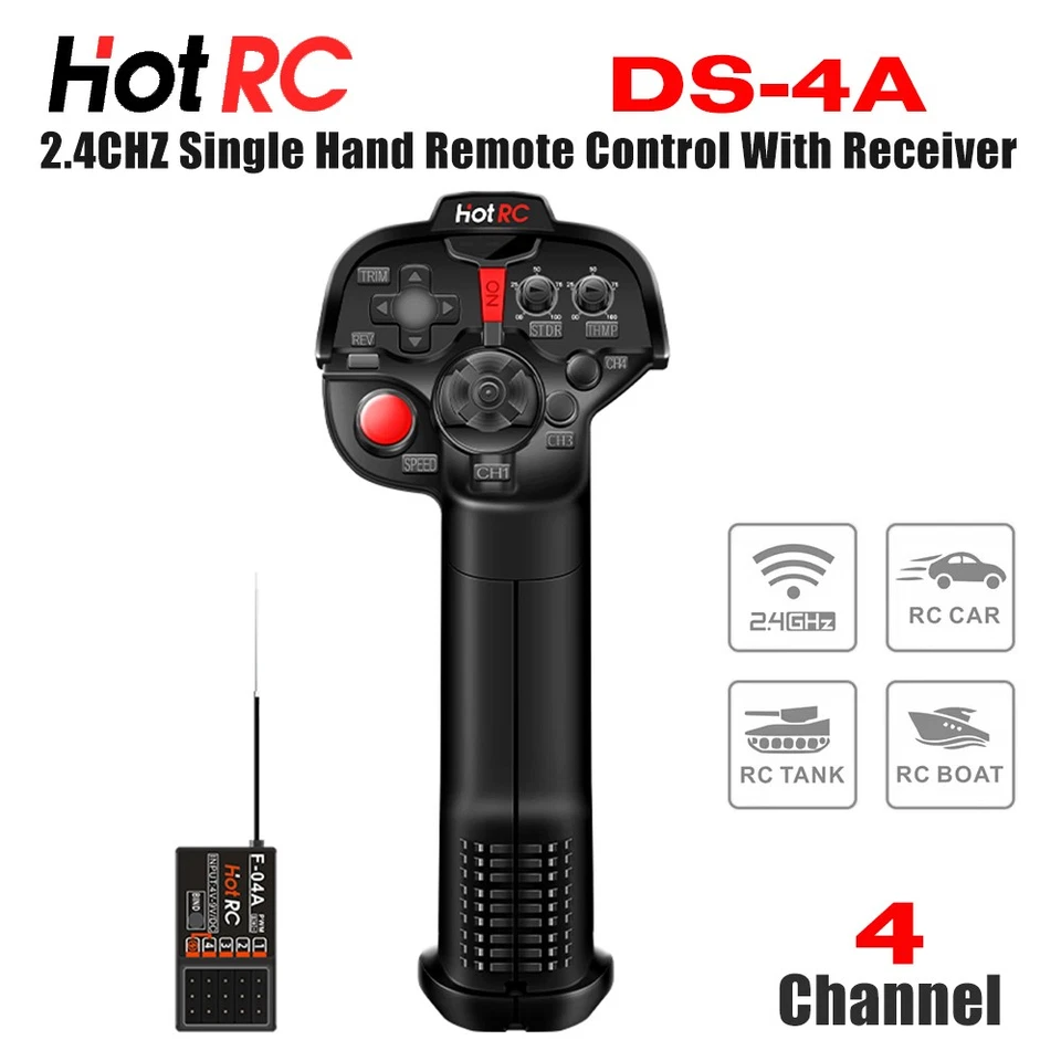 HotRC DS-4A Transmitter 2.4GHZ 4CH F-04A Receiver For RC Car Boat Airplane - Image 4 of 4