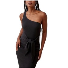 REFORMATION Ora Dress Black Midi NWT Minimalist Knit One-Shoulder Small