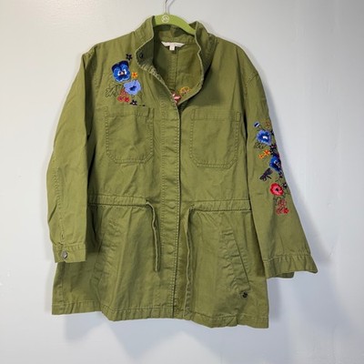 Tom Tailor Denim Olive Green Floral Embroidered Utility Jacket Womens Large