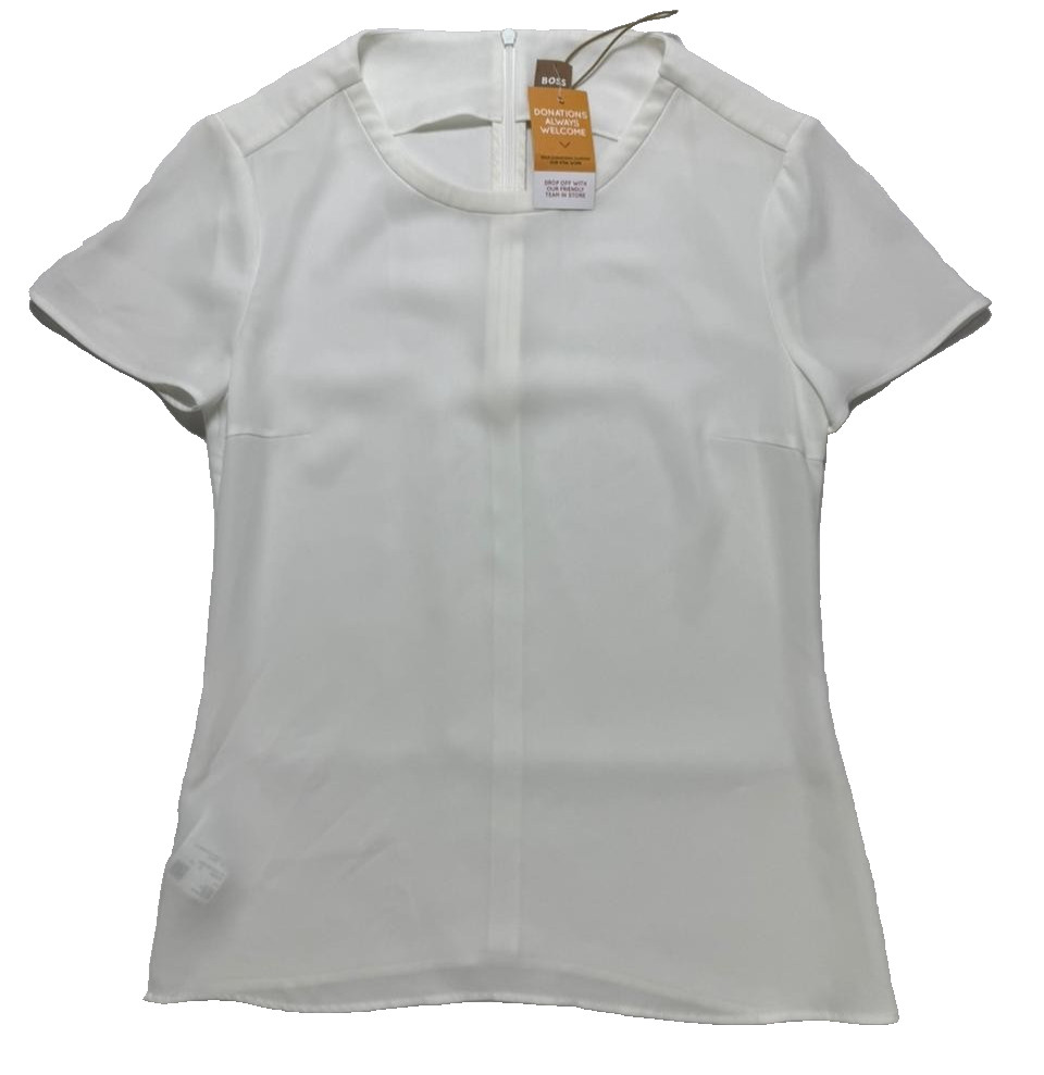 Hugo Boss Women'S Blouse White | Short Sleeves Top | Made In Poland | Size:2