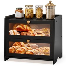 Double Layer Black Bread Container 2 Tier Medium Kitchen Bread Keeper Storage