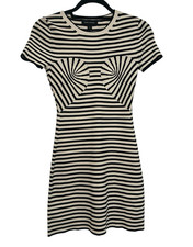 Marc Jacobs Black/White Striped Knit Shift Dress Crew Neck XS MPN 2S5RDR003K14