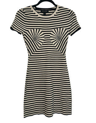 Marc Jacobs Black/White Striped Knit Shift Dress Crew Neck XS MPN 2S5RDR003K14