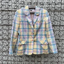 Vintage 80s Pastel Blue Yellow Plaid Blazer Separates by Donkenny Size 12