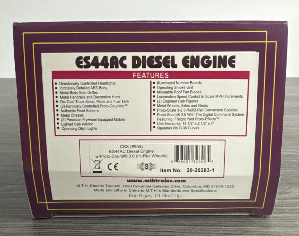 MTH #20-20283-1 O Scale ES44AC Diesel Engine CSX #953 - Proto-Sound 3.0 & NOS! - Image 2 of 3
