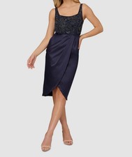 Aidan Mattox By Adrianna Papell Womens Blue Beaded Square Neck Dress Size: 12