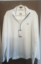 Callaway Opti-Dri White Long Sleeve Golf Polo Shirt L 1/4 Zip UV Protection