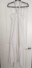 Aerie Halter Maxi Dress Sundress High Low White Linen Blend Lined Women's Small
