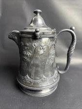 Antique Reed and Barton Large Silver Plated Ceramic Lidded Pitcher Jug 12” DMG