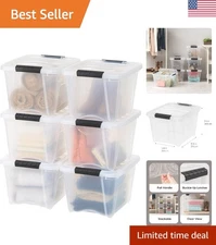 Clear 6 Pack Storage Boxes with Lids - 19 QT Nestable Containers for Organizing