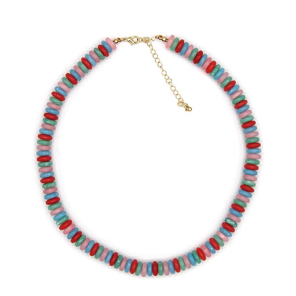 Pink Marble Beaded Necklace Multi Strand Disc Statement Jewelry Boho Pastel Gift